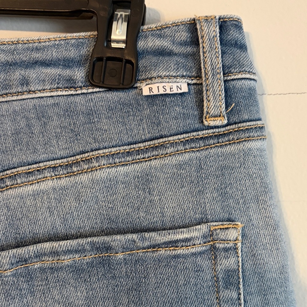 Risen: Straight Leg distressed Jeans raw hem. - Blue 11/30 is tag. - Picture 8 of 13